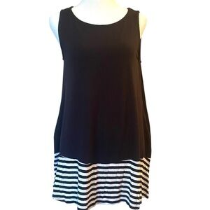 Chic Black Tunic with Elegant Striped Hem